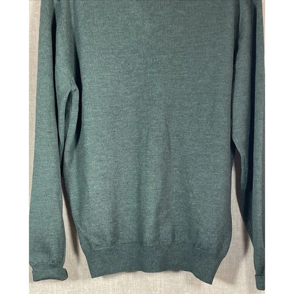 Saks Fifth Avenue 100% Extra Fine Merino Wool Mens Sweater Argyle Green M V neck - Picture 6 of 11